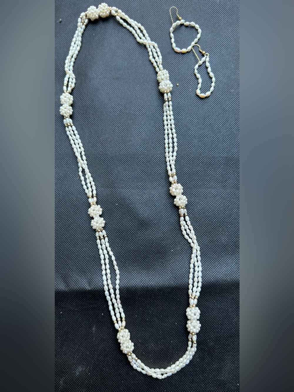 Freshwater Pearl Beaded Long Necklace and Earrings Set -